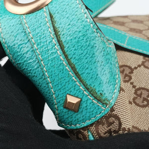 Secondhand Gucci Piston Lock Jackie Hobo khaki×blue canvas×leather 120885 shoulderbag | stylenewstar