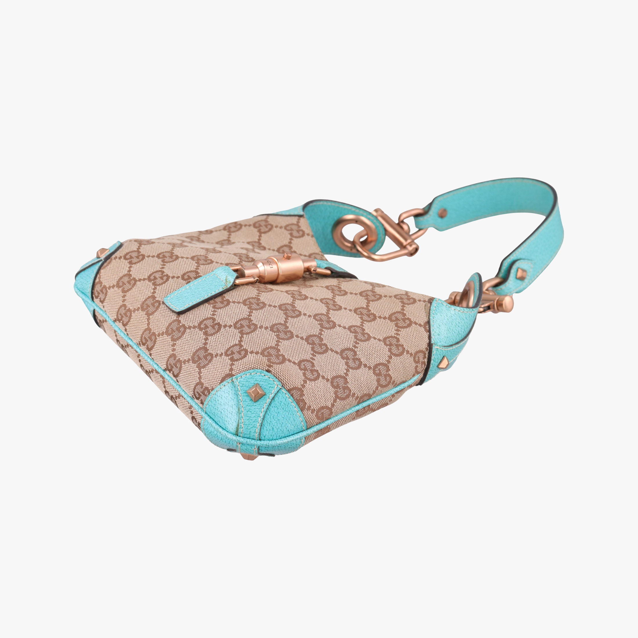 Secondhand Gucci Piston Lock Jackie Hobo khaki×blue canvas×leather 120885 shoulderbag | stylenewstar