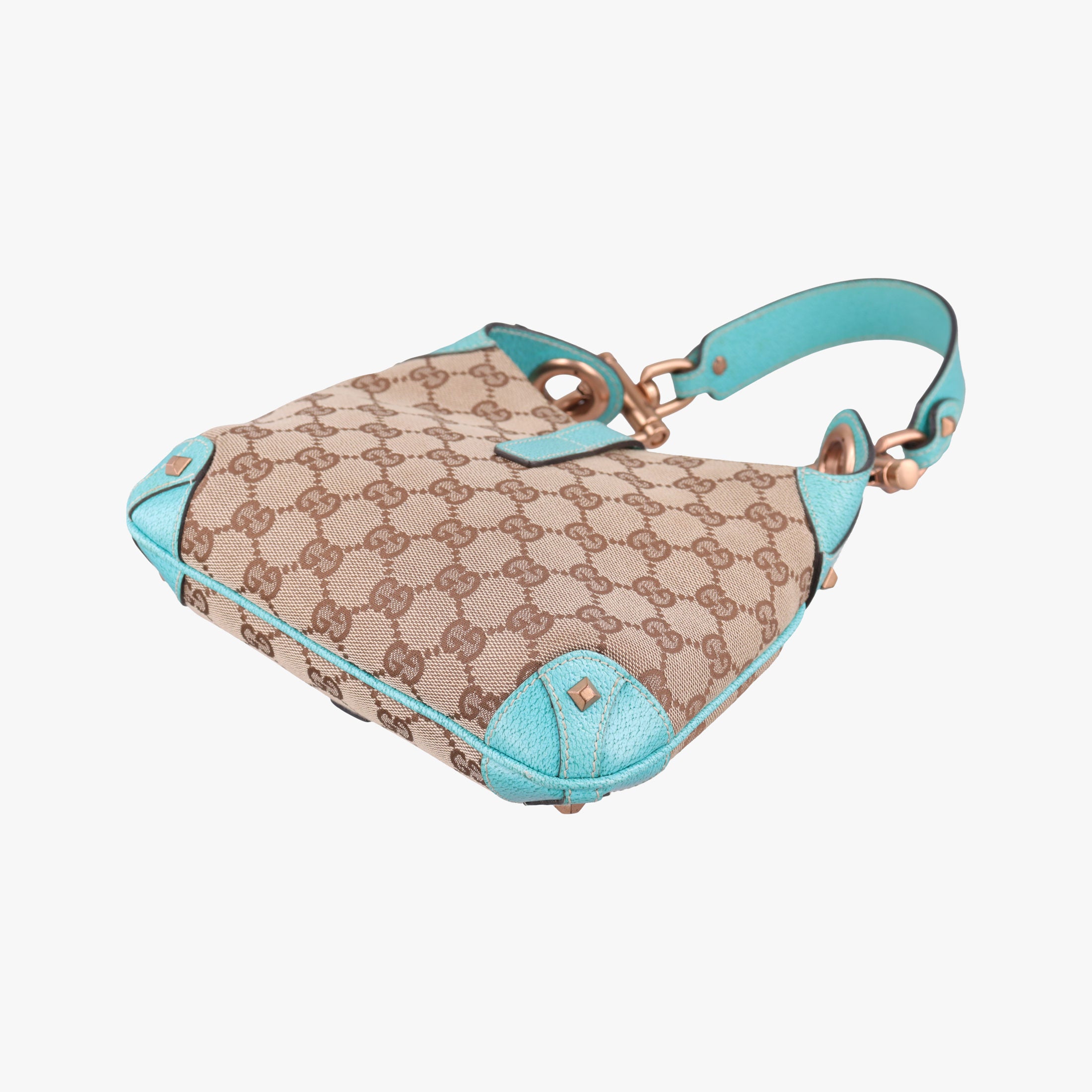 Secondhand Gucci Piston Lock Jackie Hobo khaki×blue canvas×leather 120885 shoulderbag | stylenewstar