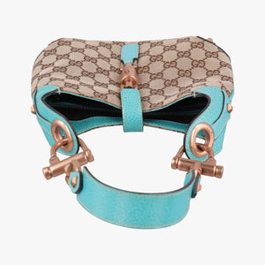 Secondhand Gucci Piston Lock Jackie Hobo khaki×blue canvas×leather 120885 shoulderbag | stylenewstar