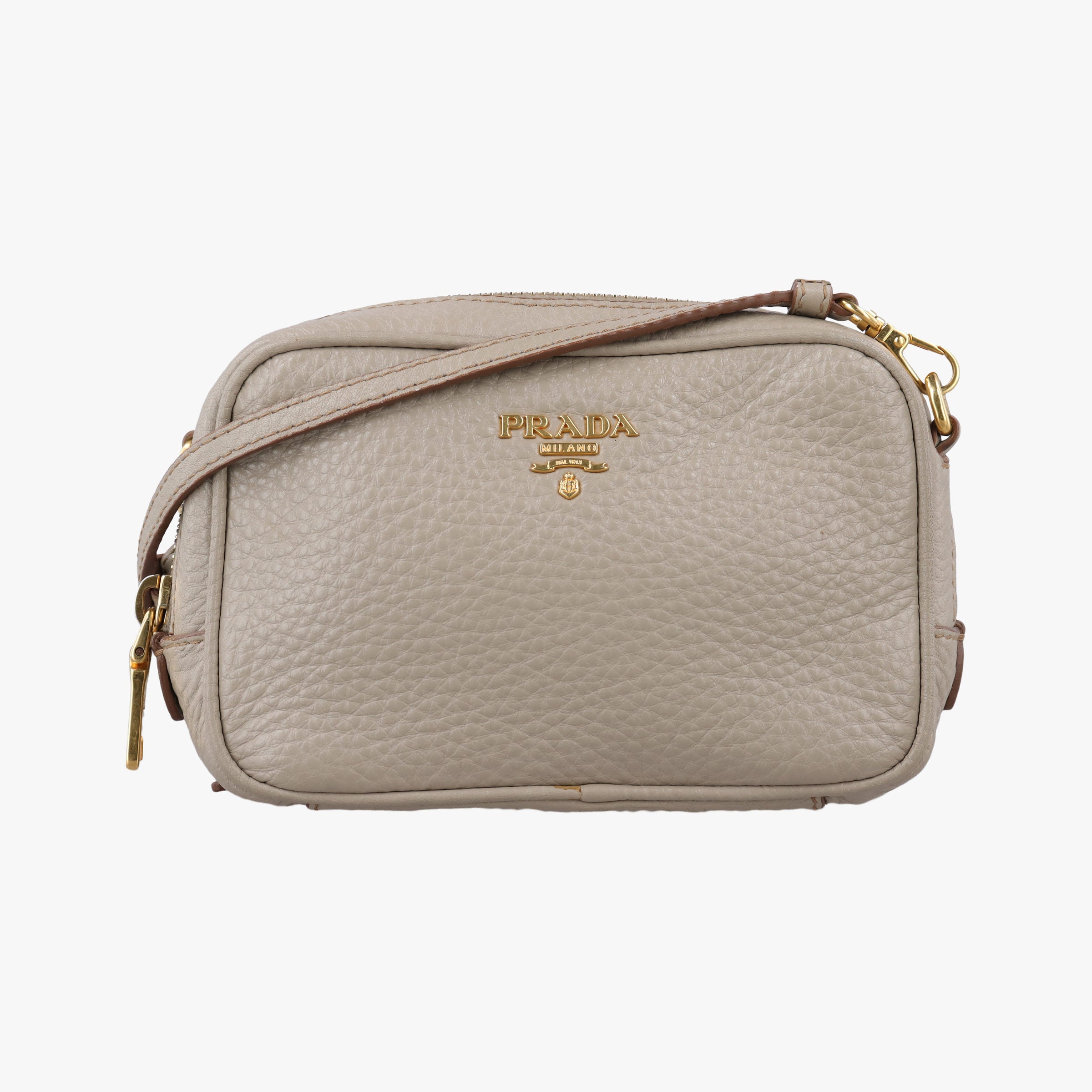 Pre-owned Prada VITELLO PHENIX camera bag Beige Leather 1N1674 shoulderbag | stylenewstar