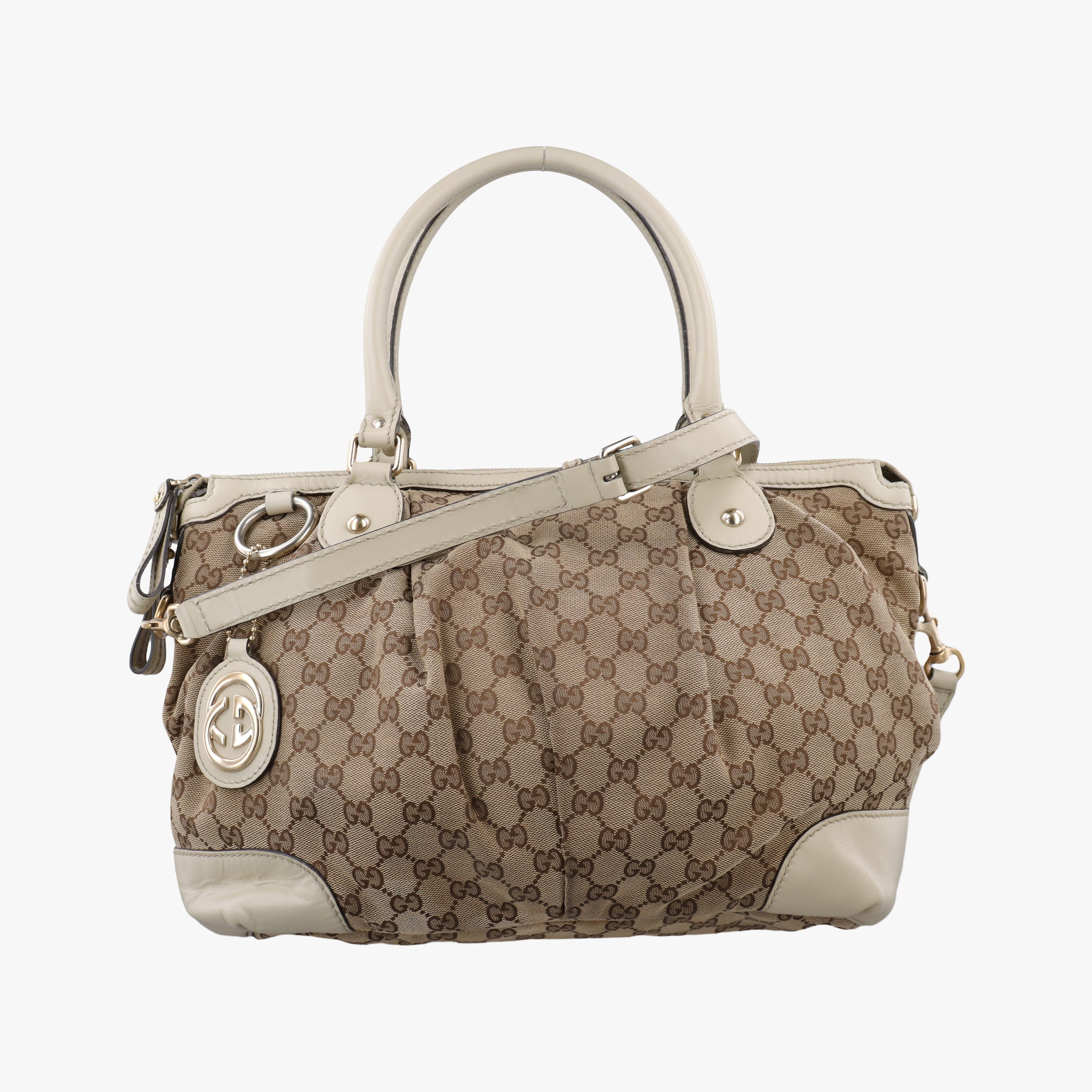 Pre-owned Gucci Sukey White×Beige canvas×leather 285730 shoulderbag | stylenewstar