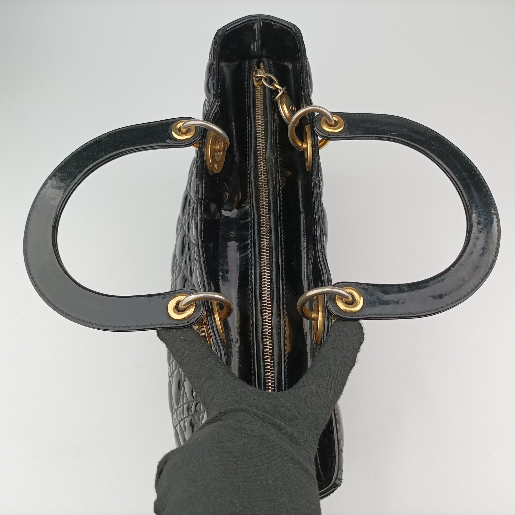 Pre-owned Christian Dior Lady Dior Black Patent  handbag | stylenewstar