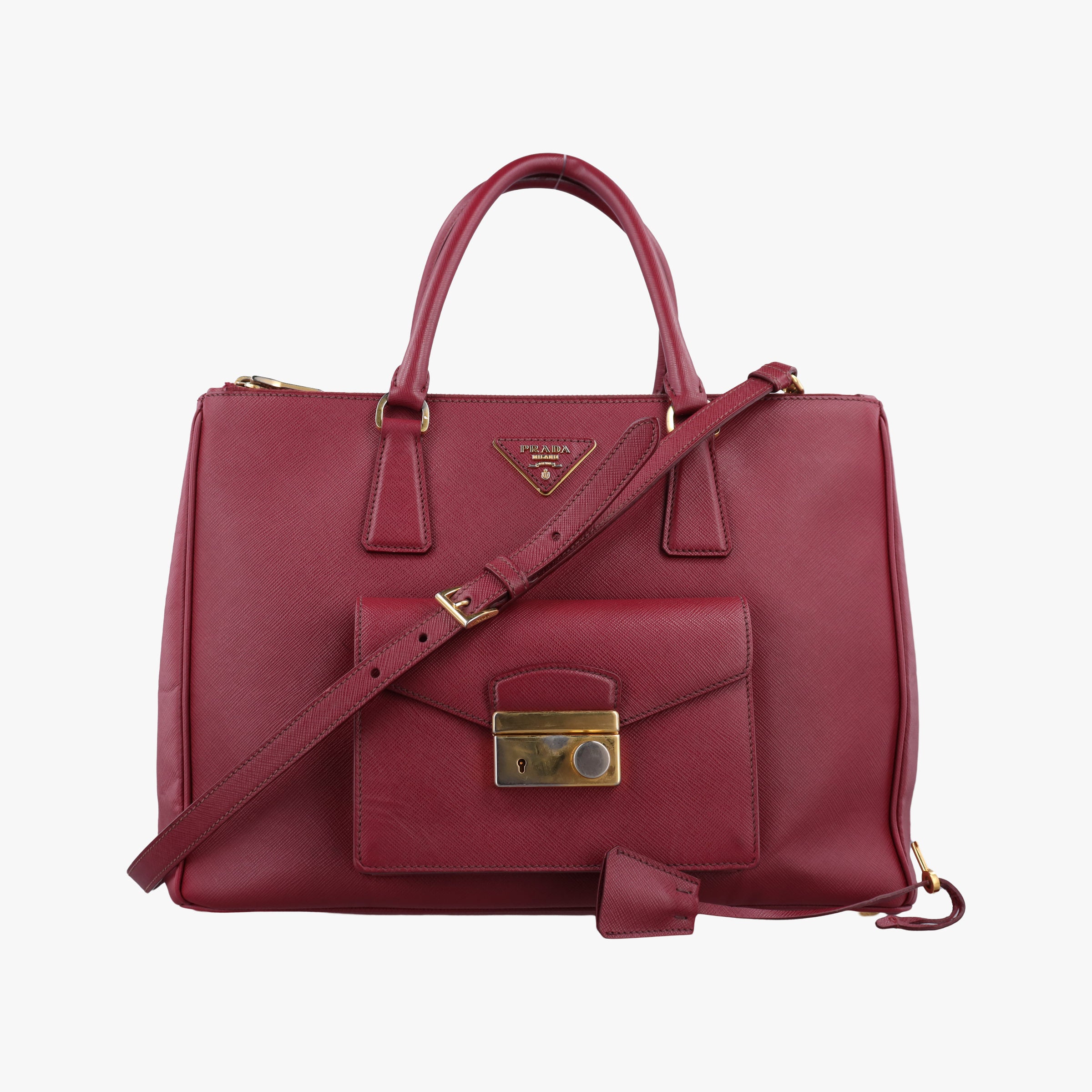 Vintage Prada Galleria Front Pocket Red SAFFIANO Leather BN2674 shoulderbag | stylenewstar