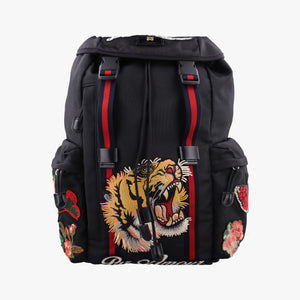 Pre-owned Gucci Embroidered Tiger Web Sherry Line Black×Multicolour canvas 429037 backpack/rucksack | stylenewstar