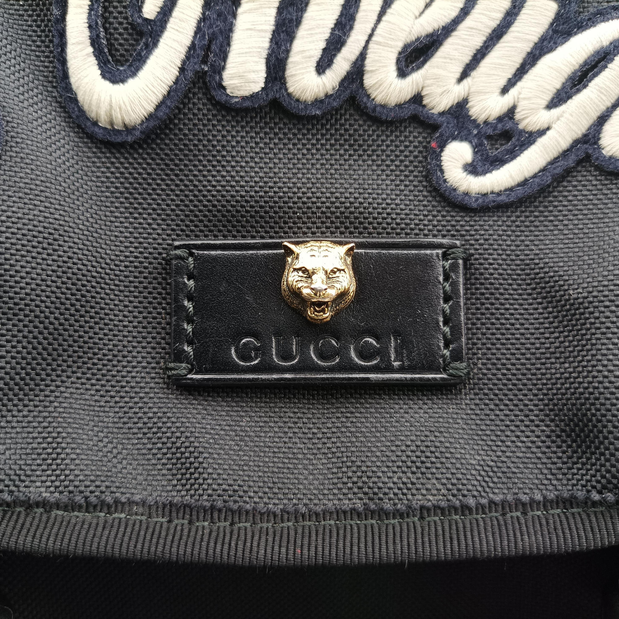 Pre-owned Gucci Embroidered Tiger Web Sherry Line Black×Multicolour canvas 429037 backpack/rucksack | stylenewstar
