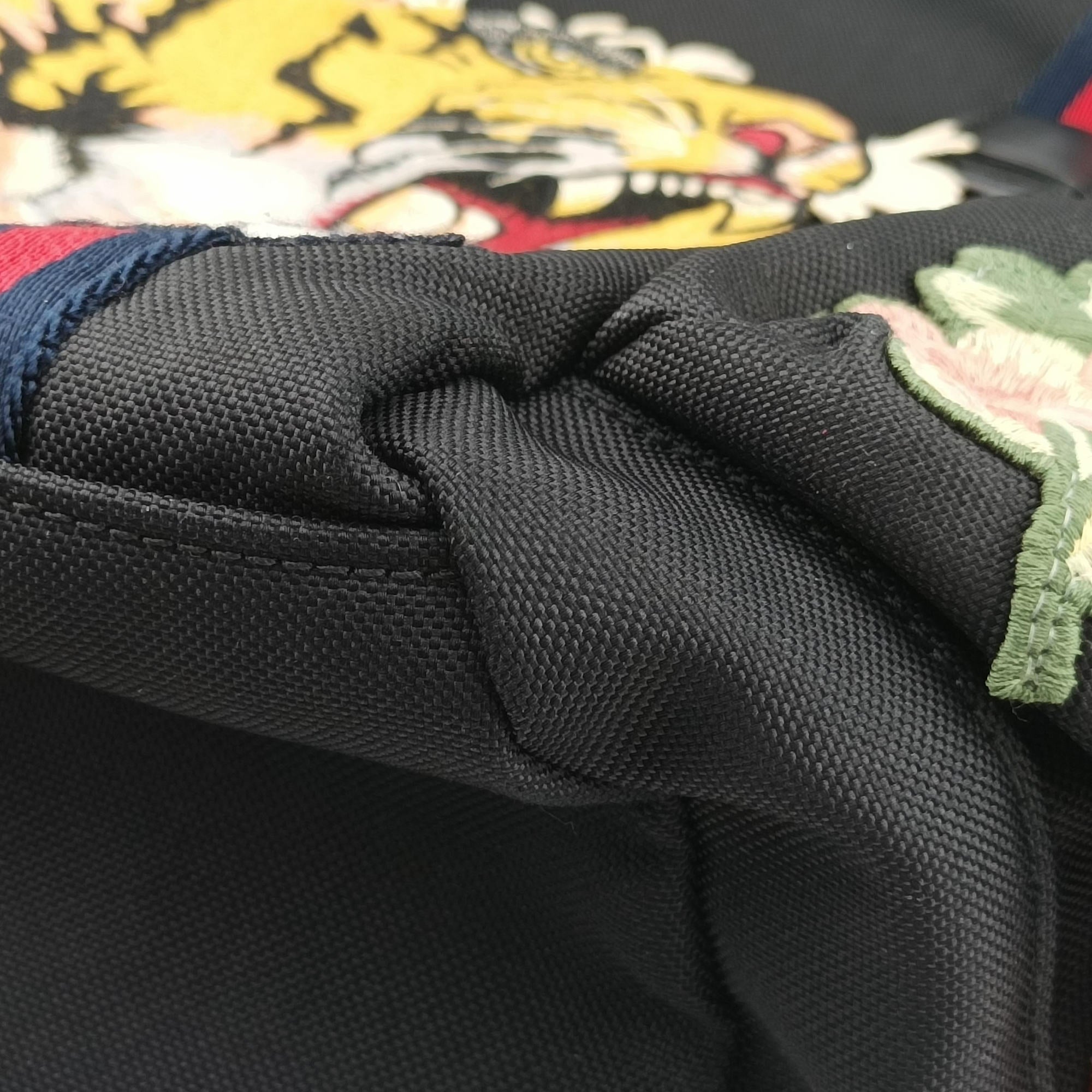 Pre-owned Gucci Embroidered Tiger Web Sherry Line Black×Multicolour canvas 429037 backpack/rucksack | stylenewstar