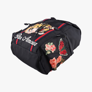 Pre-owned Gucci Embroidered Tiger Web Sherry Line Black×Multicolour canvas 429037 backpack/rucksack | stylenewstar