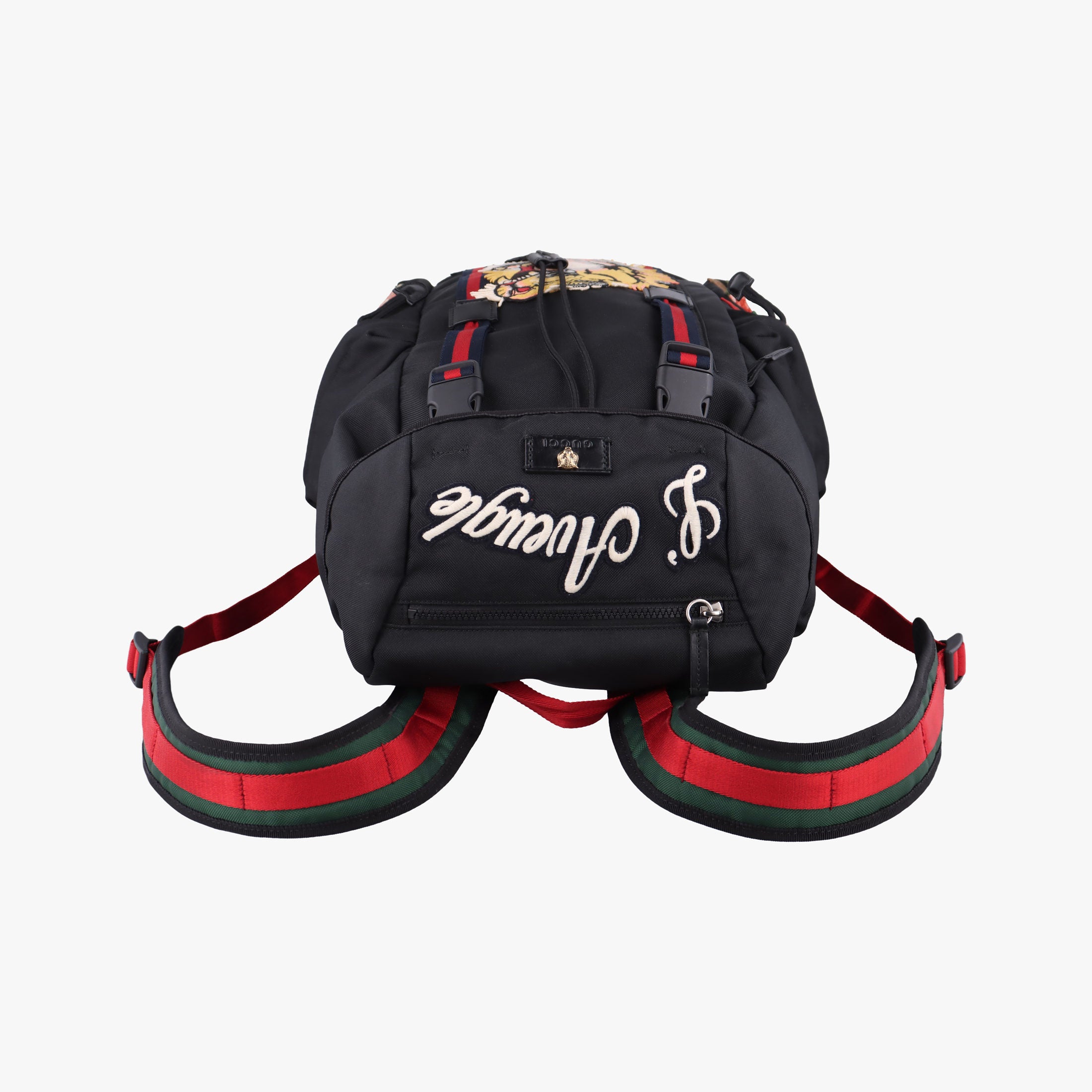 Pre-owned Gucci Embroidered Tiger Web Sherry Line Black×Multicolour canvas 429037 backpack/rucksack | stylenewstar