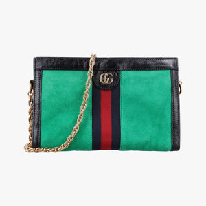 Pre-owned Gucci Ophidia Green×black×red Suede×leather 503877 shoulderbag | stylenewstar