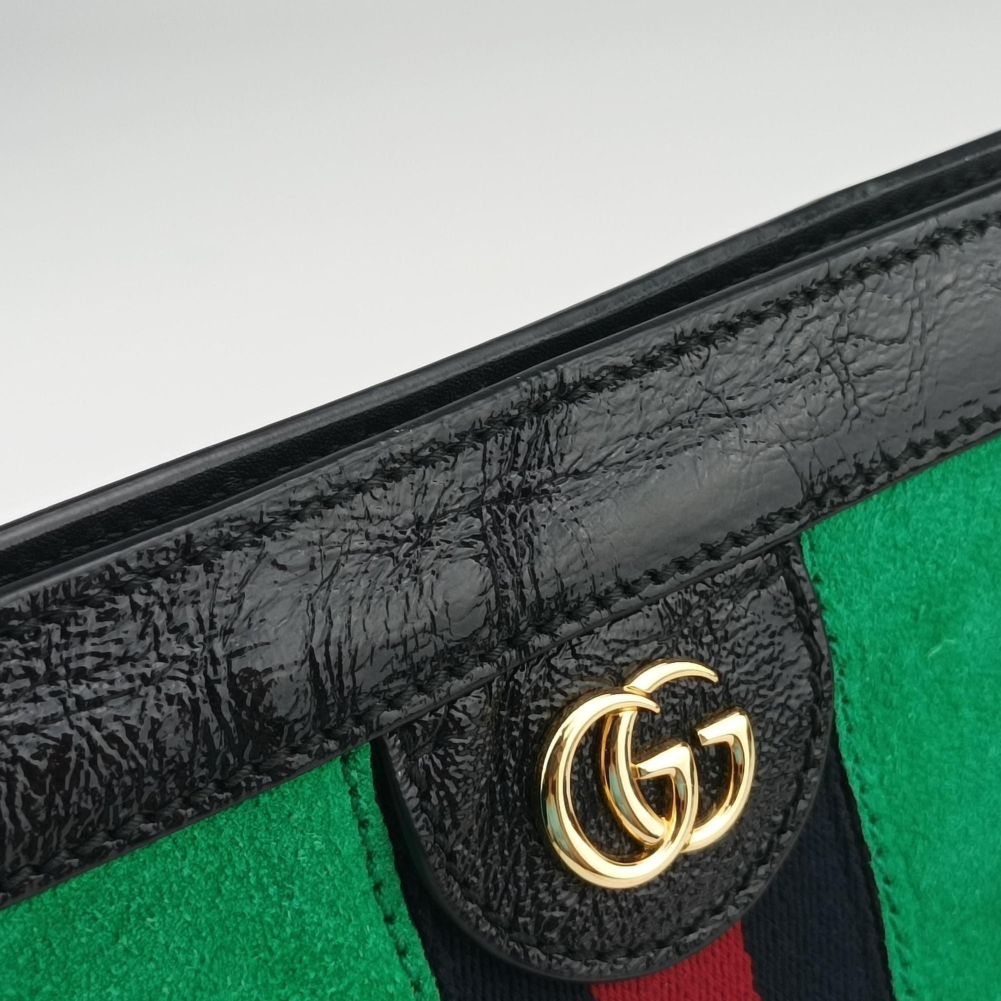 Pre-owned Gucci Ophidia Green×black×red Suede×leather 503877 shoulderbag | stylenewstar