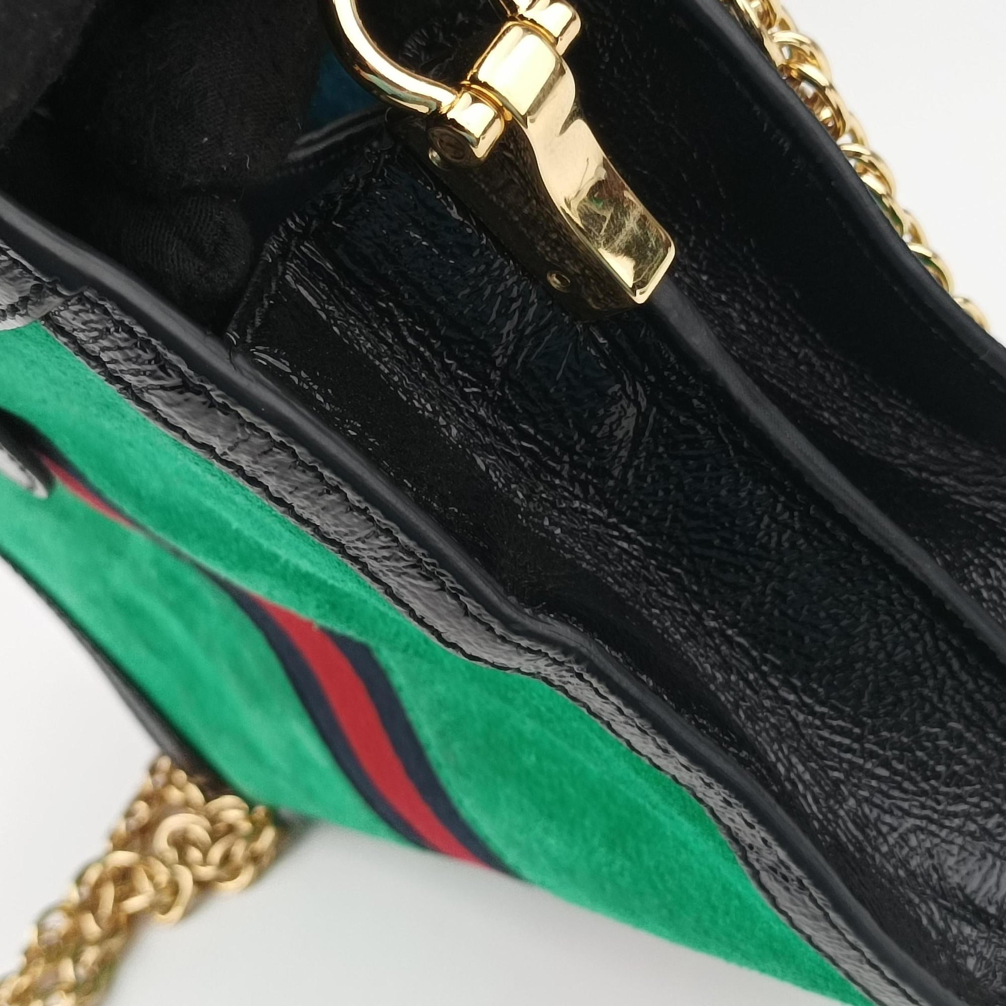 Pre-owned Gucci Ophidia Green×black×red Suede×leather 503877 shoulderbag | stylenewstar