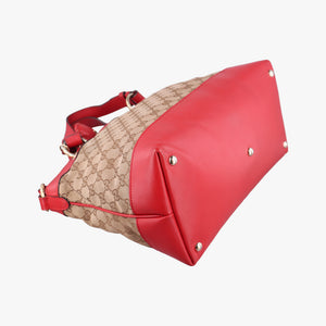 Pre-owned Gucci Valentine heart charm beige×red Canvas×Leather 309122 shoulderbag | stylenewstar