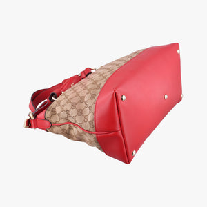 Pre-owned Gucci Valentine heart charm beige×red Canvas×Leather 309122 shoulderbag | stylenewstar