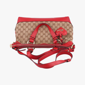 Pre-owned Gucci Valentine heart charm beige×red Canvas×Leather 309122 shoulderbag | stylenewstar