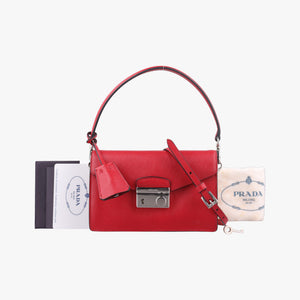 Pre-owned Prada Sound Lock Red SAFFIANO Leather BN0924 shoulderbag | stylenewstar