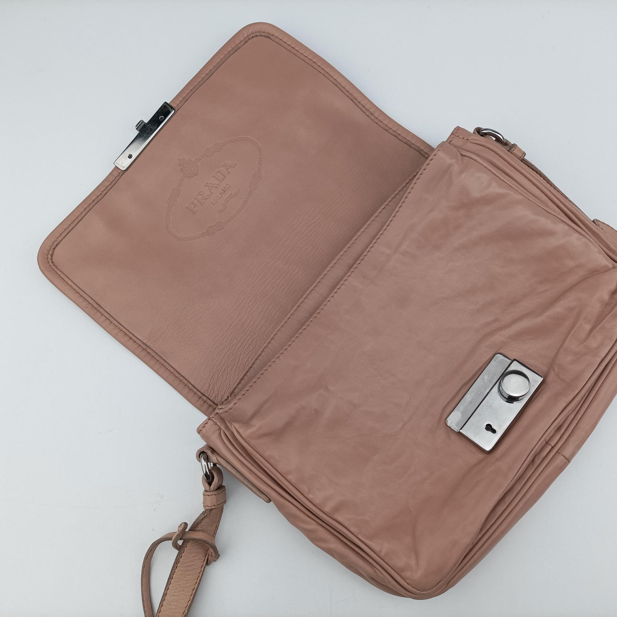 Pre-owned Prada Sound Flap Pink lambskin  shoulderbag | stylenewstar
