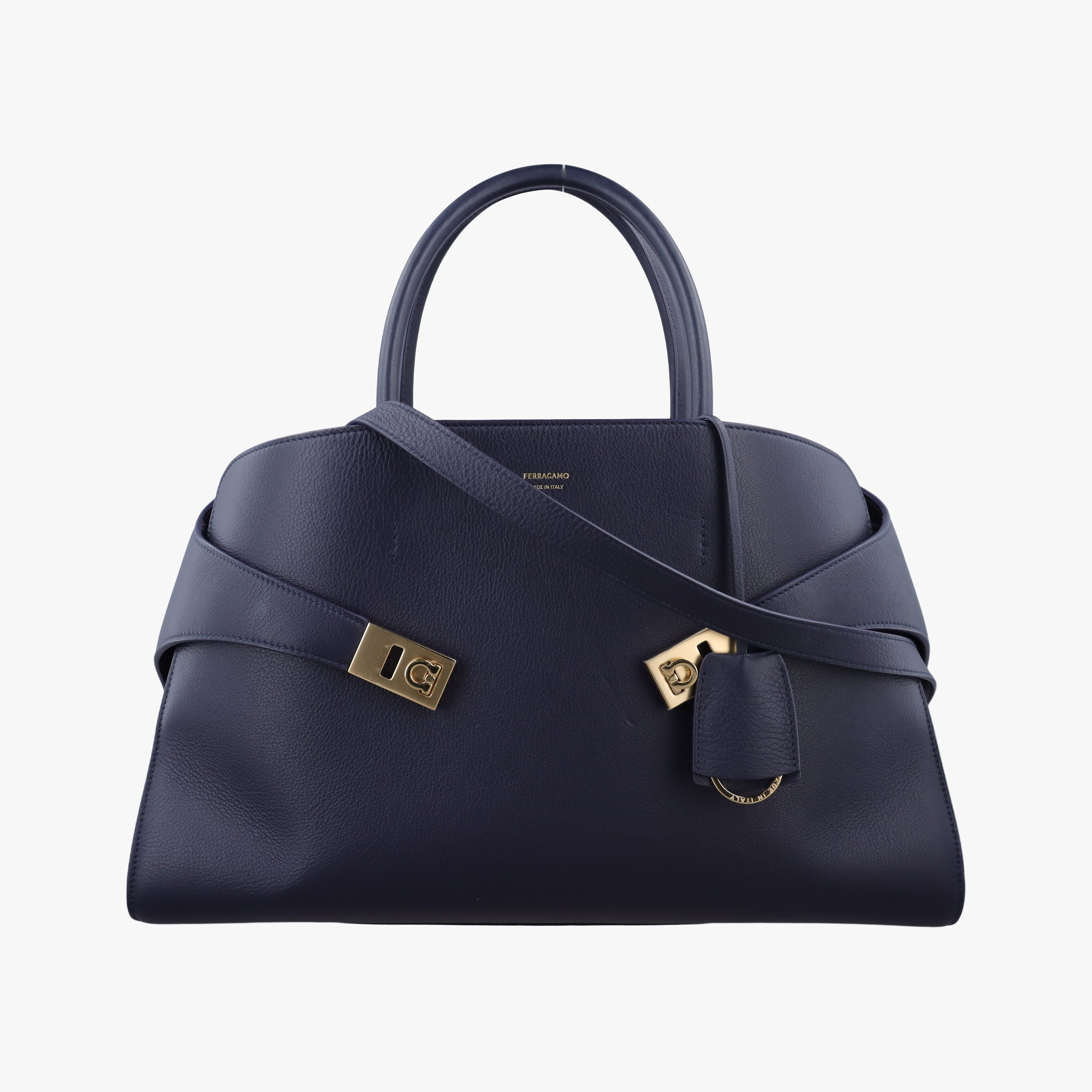 Pre-owned Ferragamo hug Navy leather  shoulderbag | stylenewstar