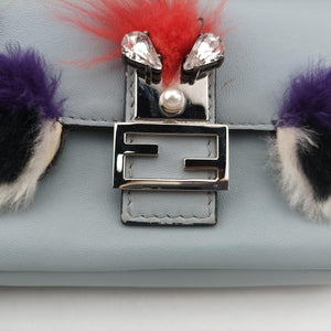 Pre-owned Fendi monster micro Baguette GreyBlue Leather 8M0354 shoulderbag | stylenewstar