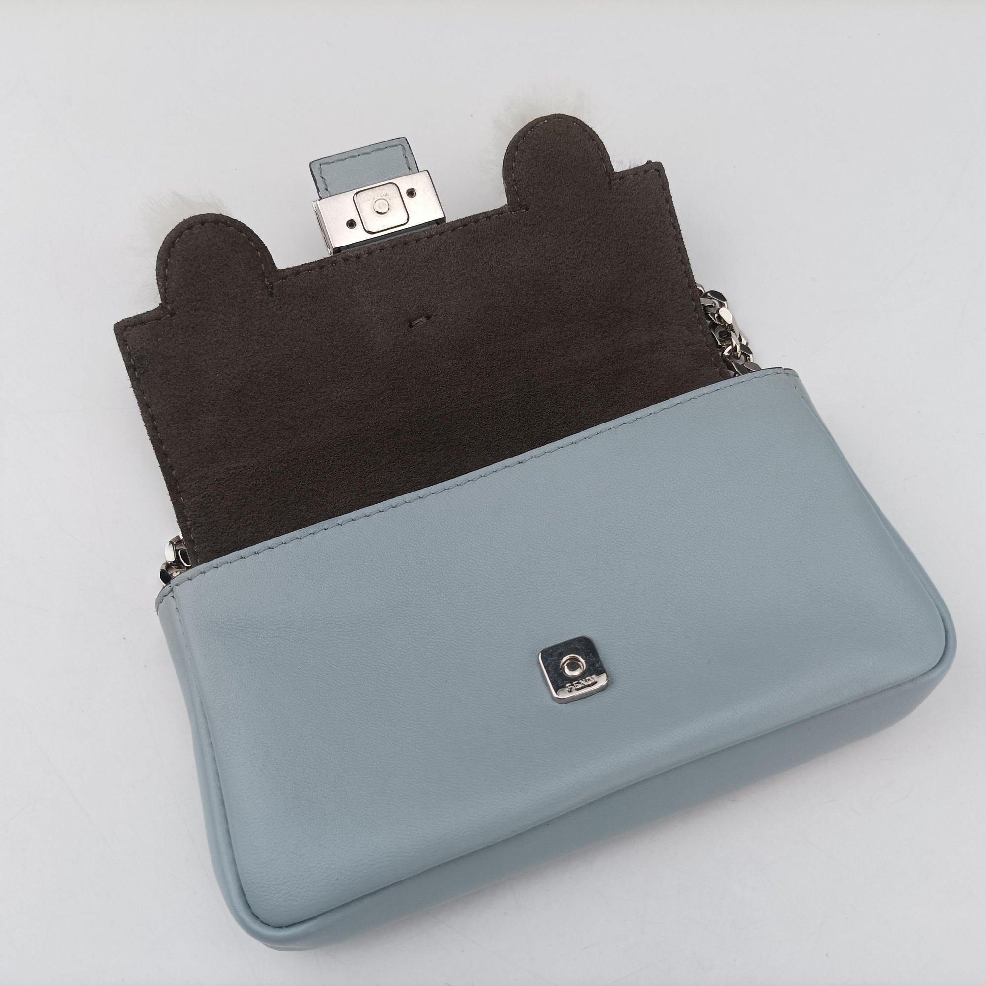 Pre-owned Fendi monster micro Baguette GreyBlue Leather 8M0354 shoulderbag | stylenewstar