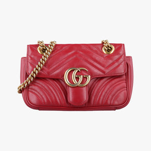 Pre-owned Gucci GG Marmont Red Leather 446744 shoulderbag | stylenewstar