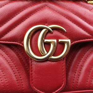 Pre-owned Gucci GG Marmont Red Leather 446744 shoulderbag | stylenewstar