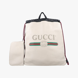 Pre-owned Gucci Print Drawstring White Leather 516639 backpack/rucksack | stylenewstar