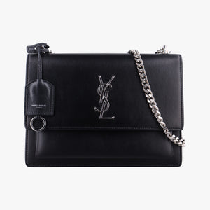 Pre-owned Yves Saint Laurent SUNSET Black Leather 442906 shoulderbag | stylenewstar