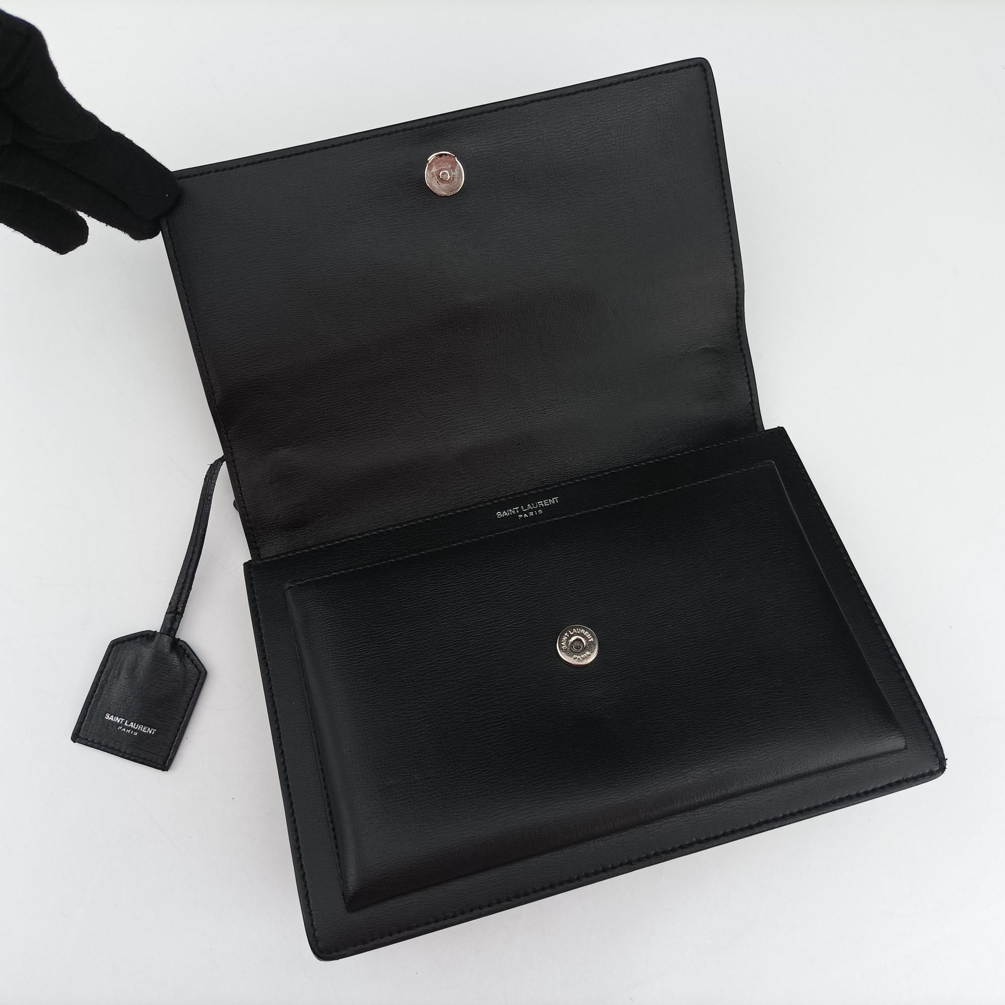 Pre-owned Yves Saint Laurent SUNSET Black Leather 442906 shoulderbag | stylenewstar