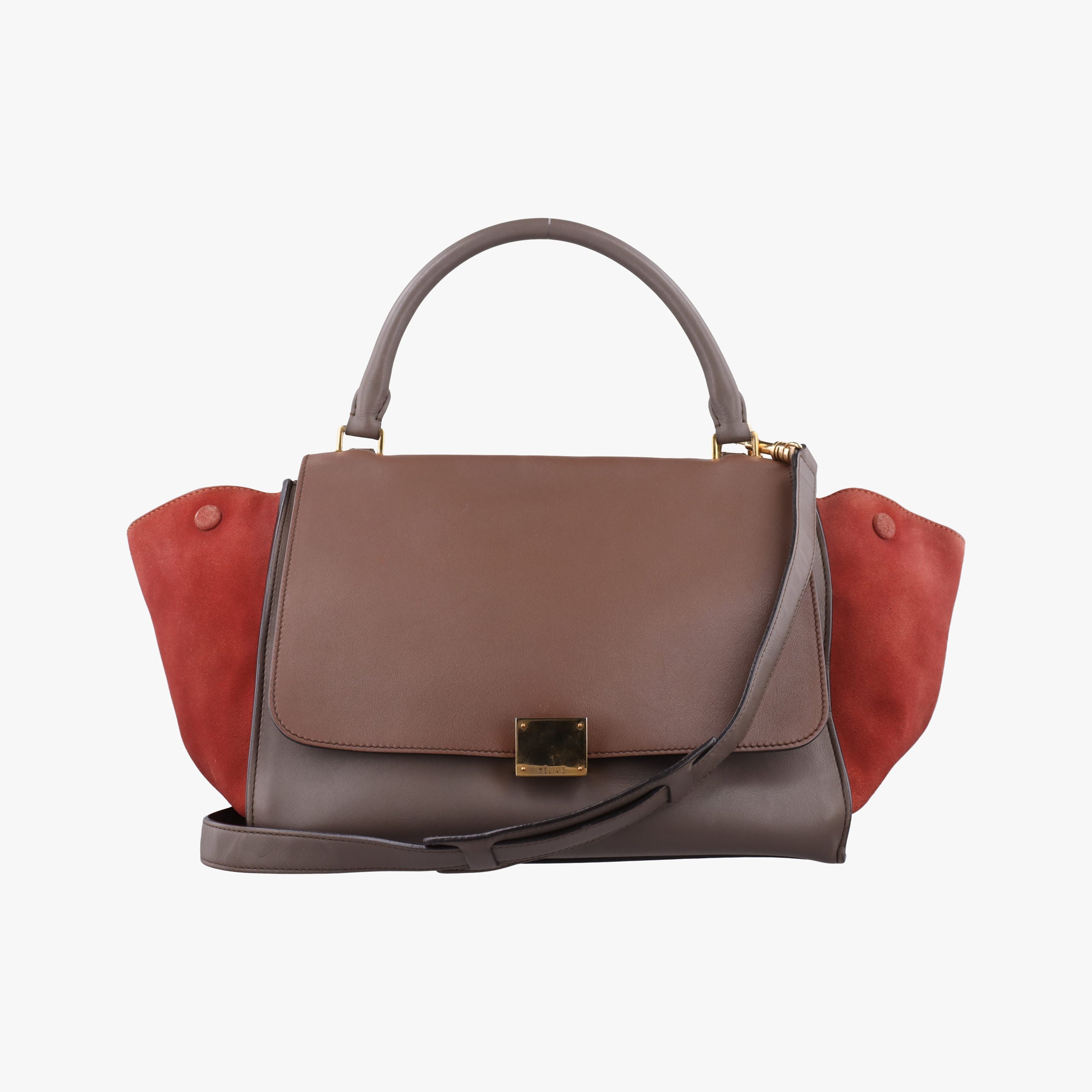 Pre-owned Celine Trapeze Orange×Brown Suede × leather  shoulderbag | stylenewstar