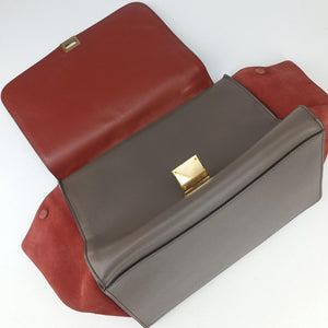 Pre-owned Celine Trapeze Orange×Brown Suede × leather  shoulderbag | stylenewstar