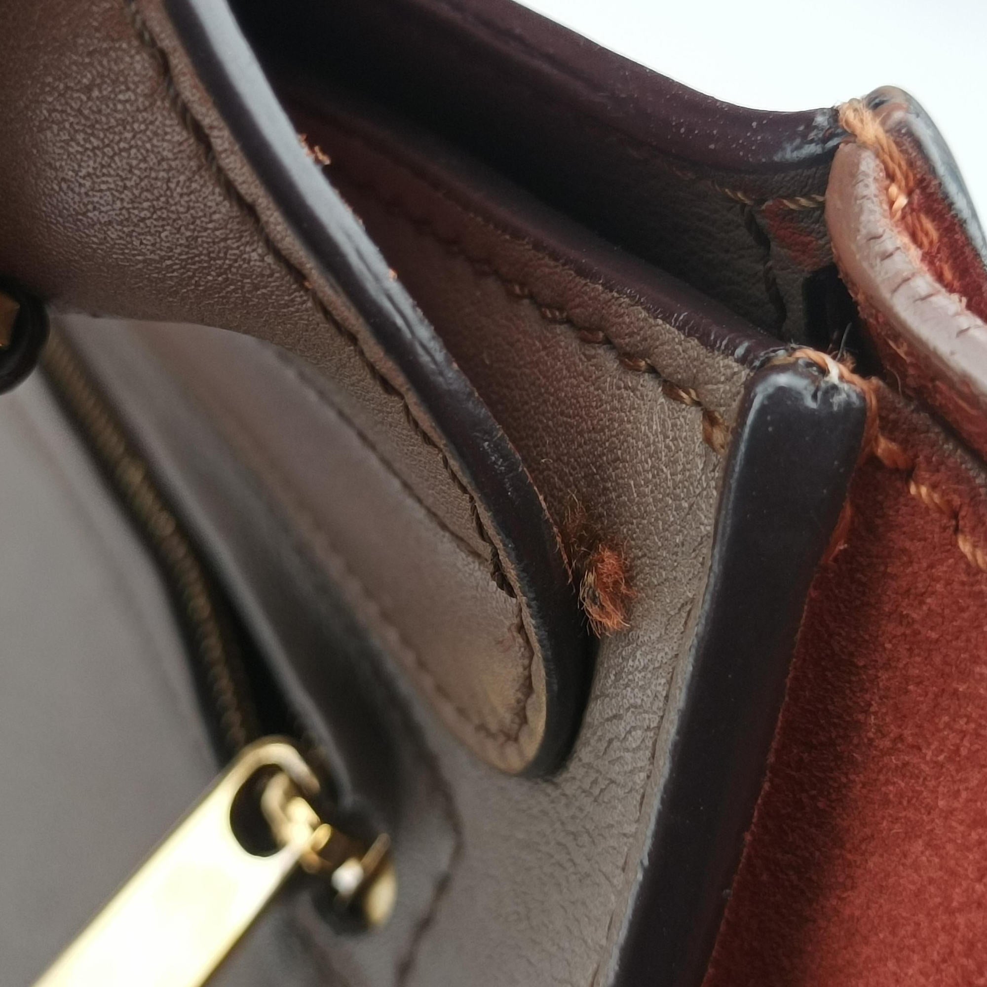 Pre-owned Celine Trapeze Orange×Brown Suede × leather  shoulderbag | stylenewstar