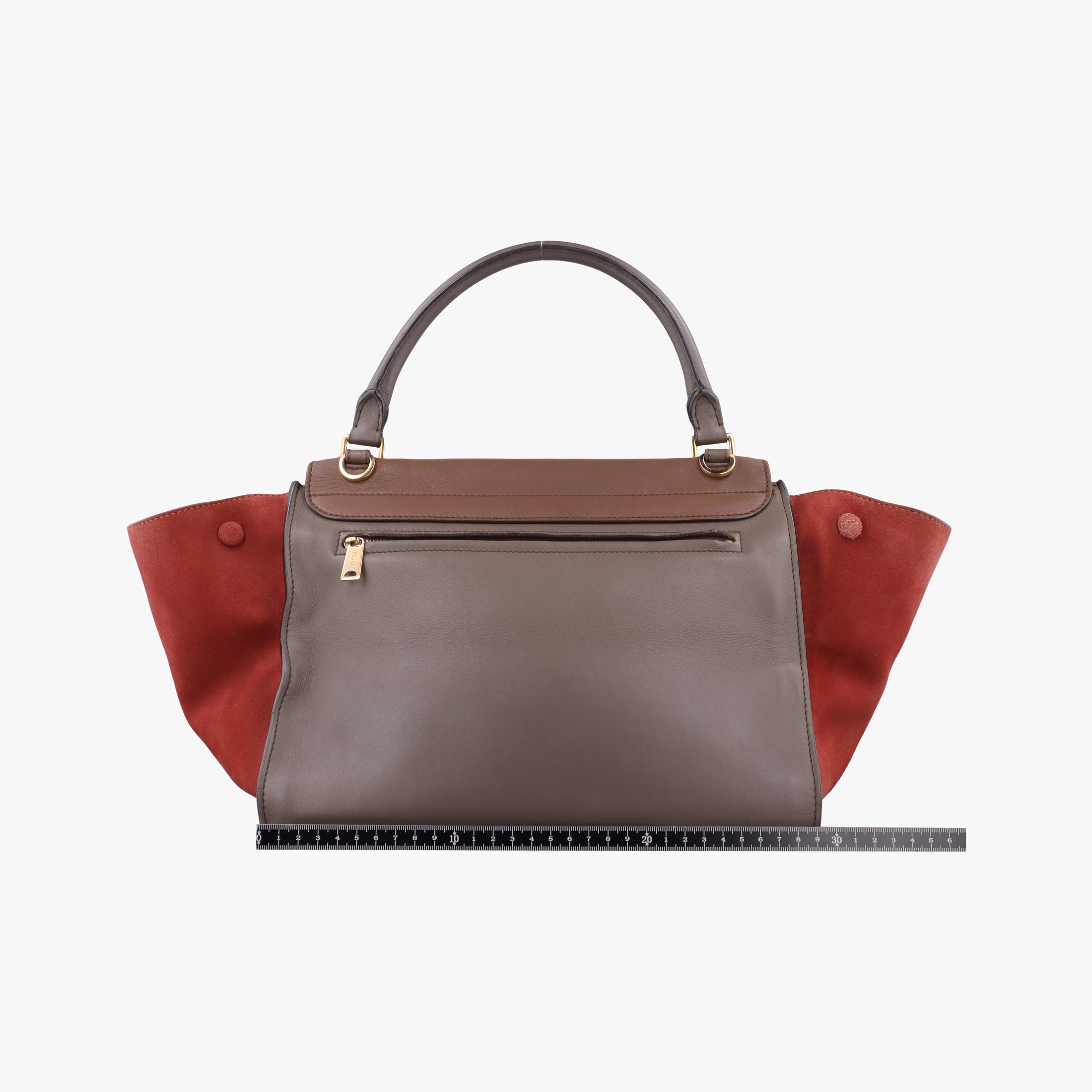 Pre-owned Celine Trapeze Orange×Brown Suede × leather  shoulderbag | stylenewstar