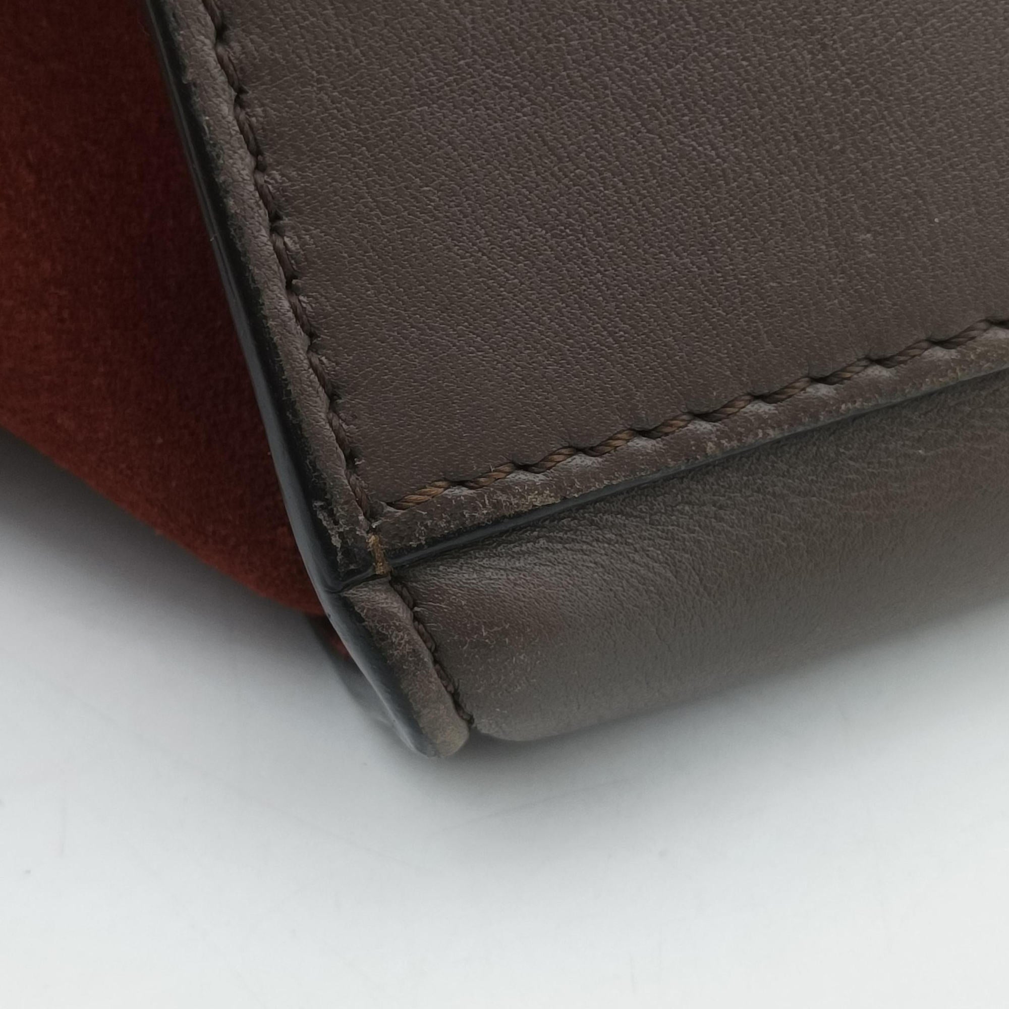 Pre-owned Celine Trapeze Orange×Brown Suede × leather  shoulderbag | stylenewstar