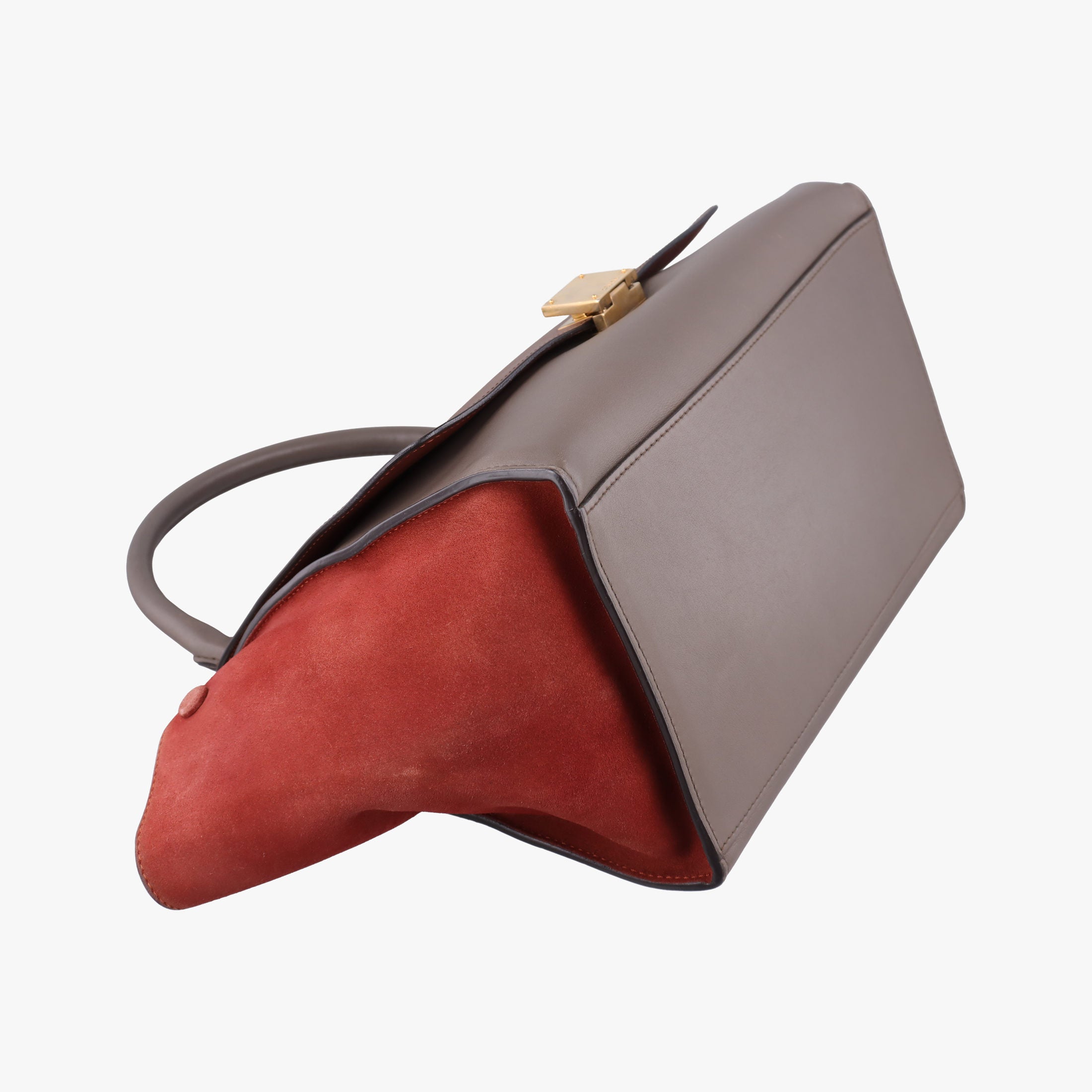 Pre-owned Celine Trapeze Orange×Brown Suede × leather  shoulderbag | stylenewstar