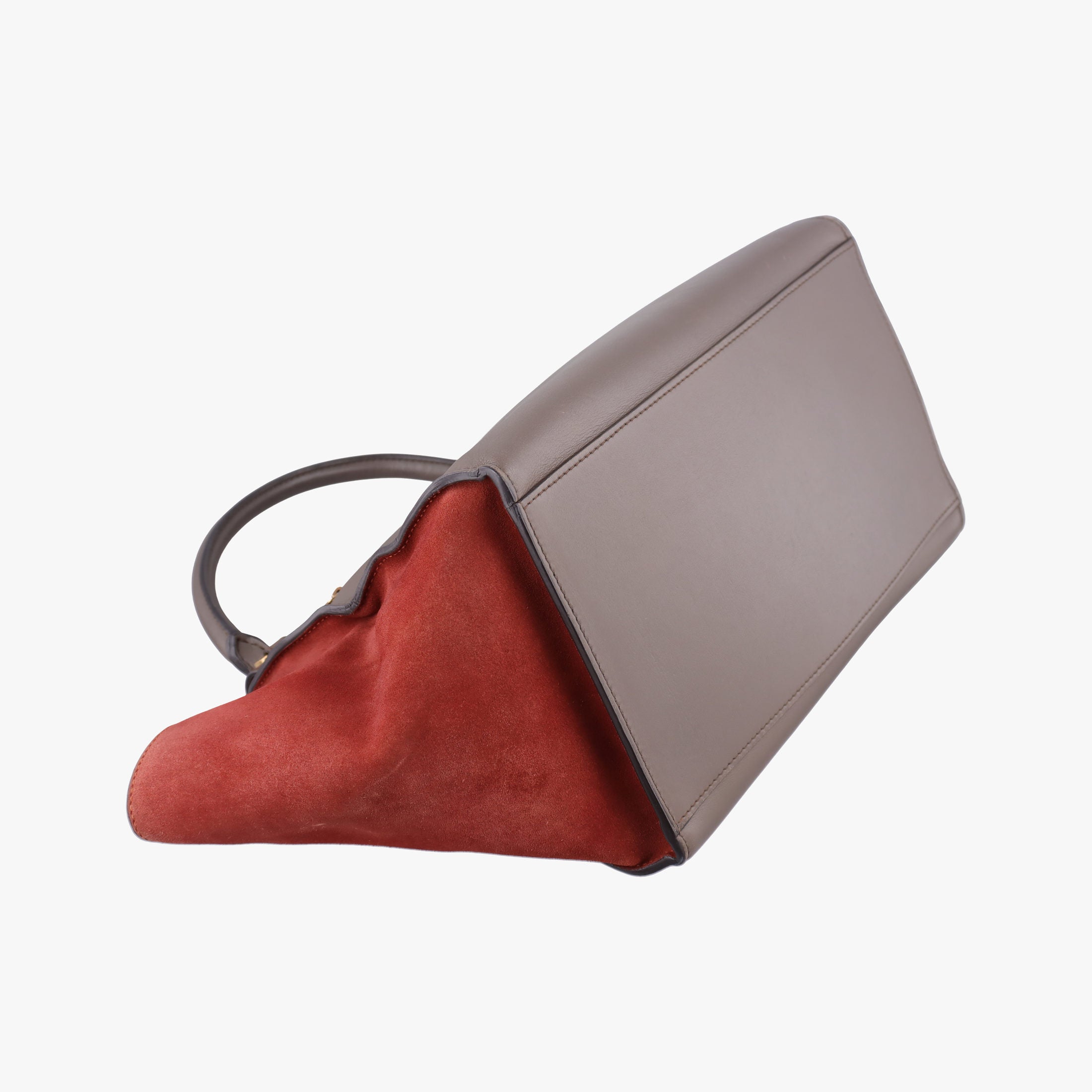 Pre-owned Celine Trapeze Orange×Brown Suede × leather  shoulderbag | stylenewstar