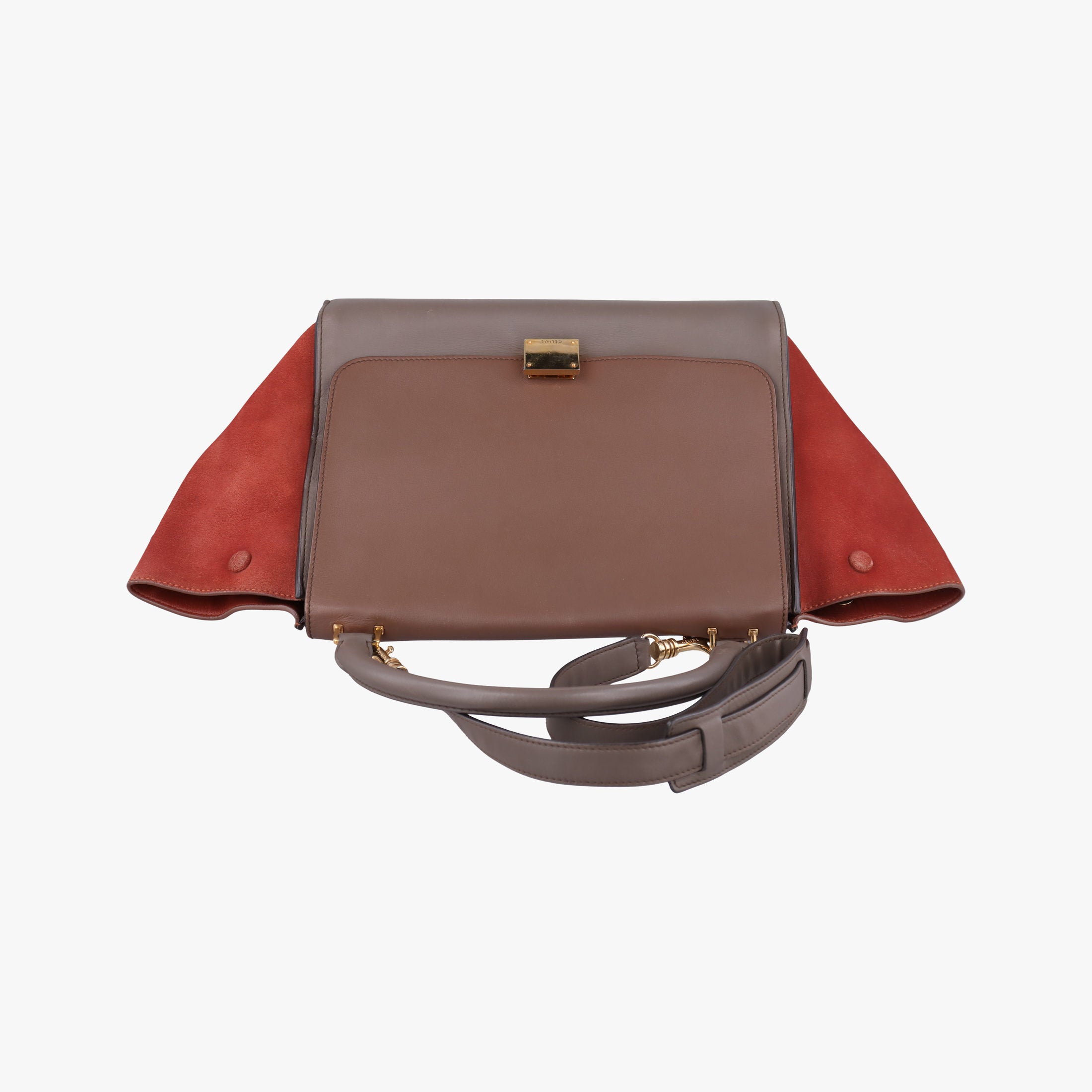Pre-owned Celine Trapeze Orange×Brown Suede × leather  shoulderbag | stylenewstar