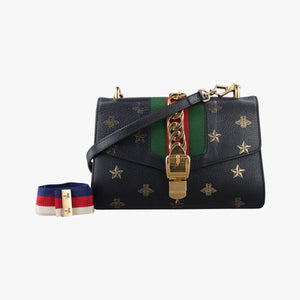 Pre-owned Gucci Sylvie Black×Multicolor Leather 524405 shoulderbag | stylenewstar