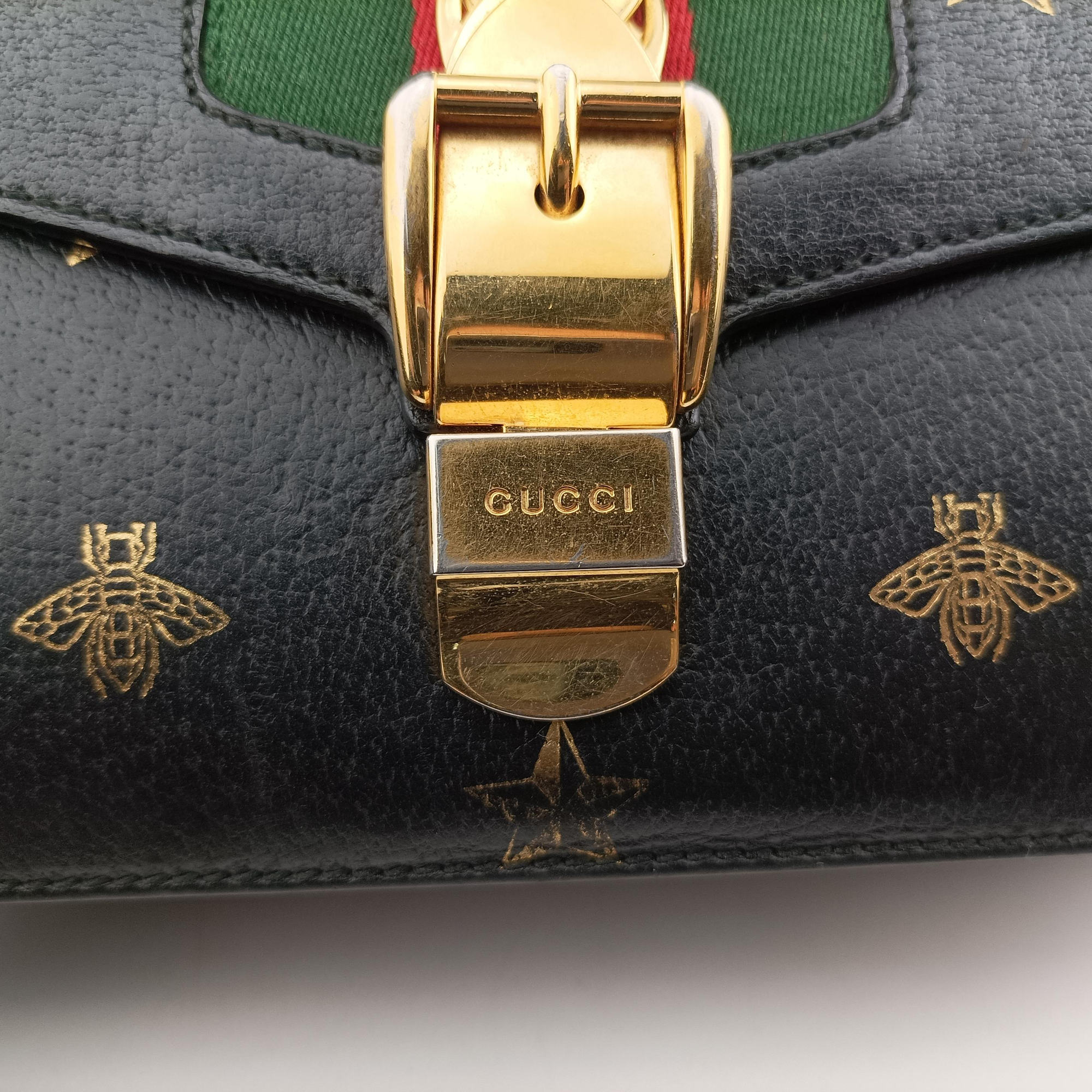 Pre-owned Gucci Sylvie Black×Multicolor Leather 524405 shoulderbag | stylenewstar