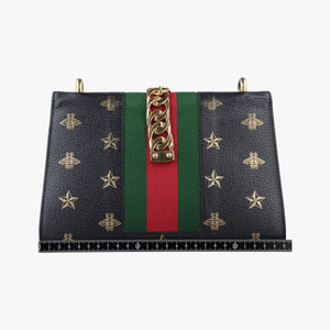Pre-owned Gucci Sylvie Black×Multicolor Leather 524405 shoulderbag | stylenewstar