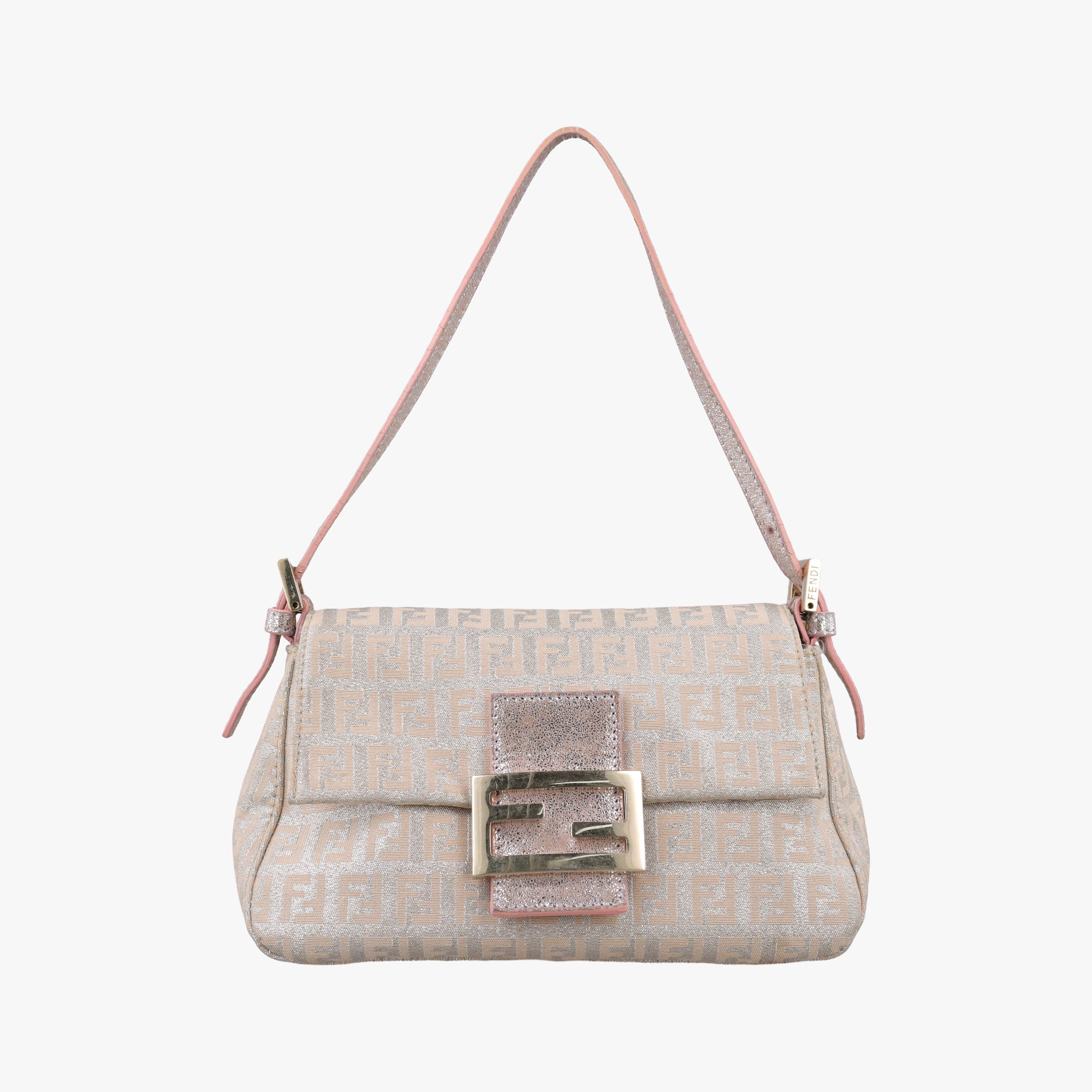 Pre-owned Fendi Baguette Beige × Silver×Pink canvas 8BR180 shoulderbag | stylenewstar