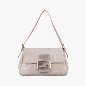 Pre-owned Fendi Baguette Beige × Silver×Pink canvas 8BR180 shoulderbag | stylenewstar