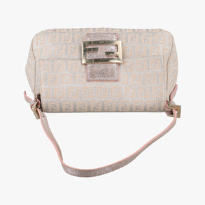 Pre-owned Fendi Baguette Beige × Silver×Pink canvas 8BR180 shoulderbag | stylenewstar