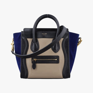 Pre-owned Celine Luggage Mini Shopper Beige×black×blue Suede × leather  shoulderbag | stylenewstar