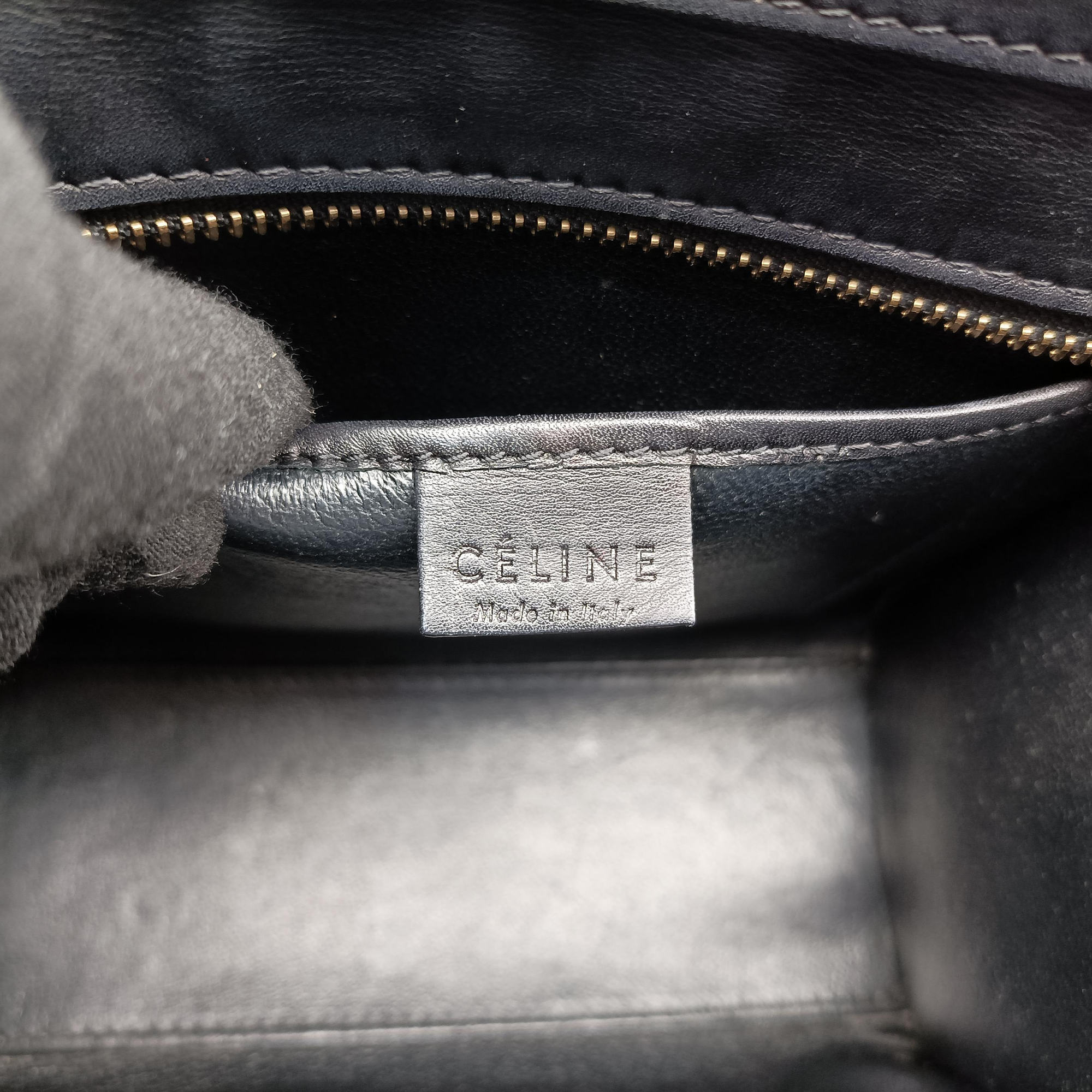 Pre-owned Celine Luggage Mini Shopper Beige×black×blue Suede × leather  shoulderbag | stylenewstar