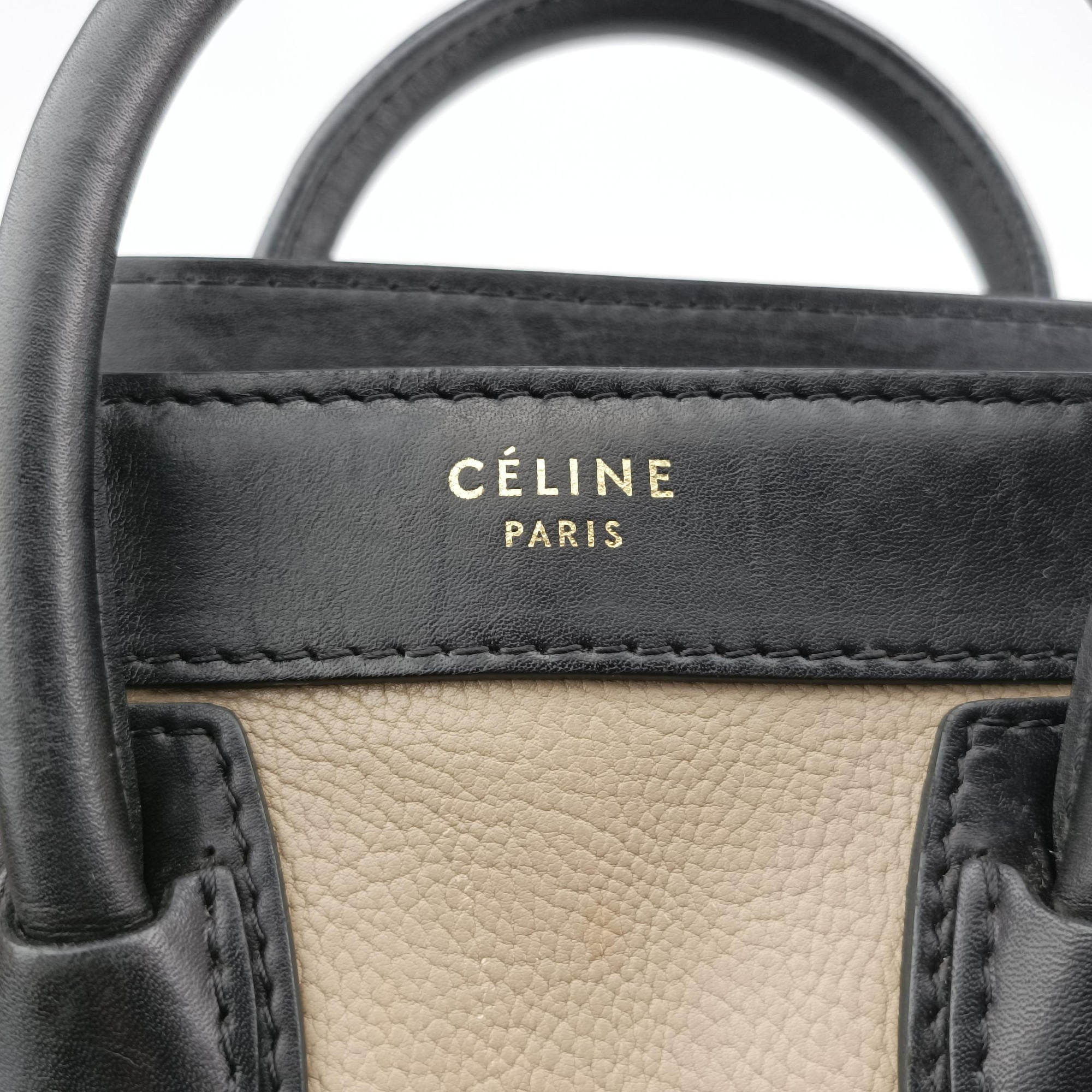 Pre-owned Celine Luggage Mini Shopper Beige×black×blue Suede × leather  shoulderbag | stylenewstar