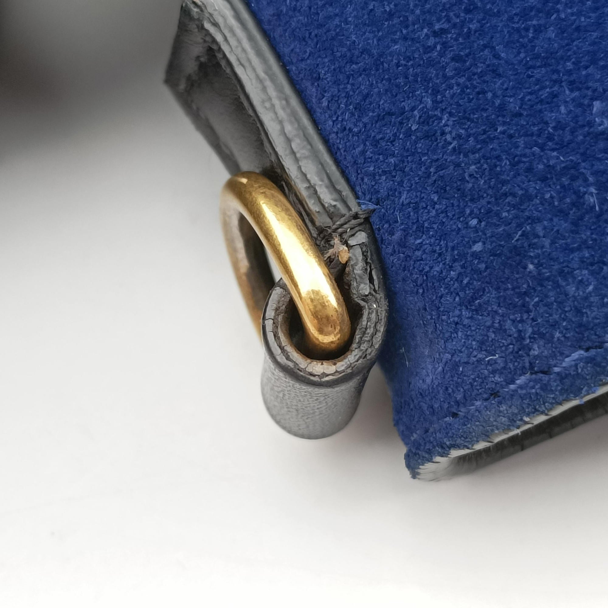 Pre-owned Celine Luggage Mini Shopper Beige×black×blue Suede × leather  shoulderbag | stylenewstar