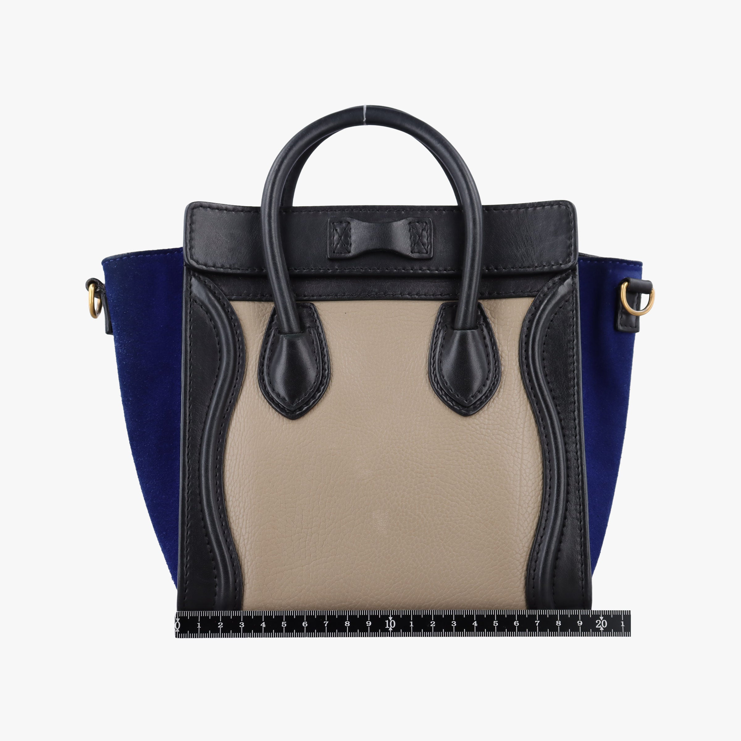 Pre-owned Celine Luggage Mini Shopper Beige×black×blue Suede × leather  shoulderbag | stylenewstar