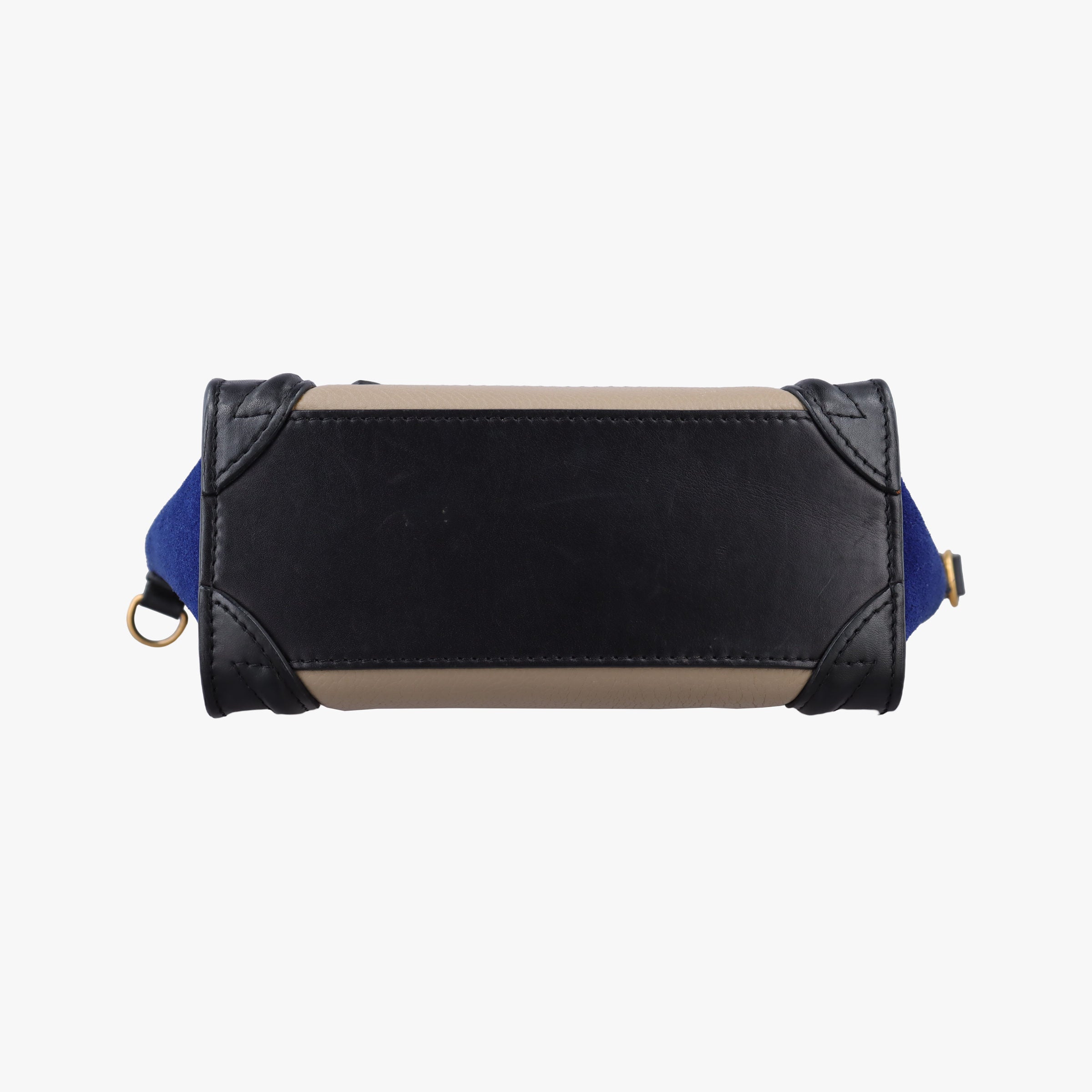 Pre-owned Celine Luggage Mini Shopper Beige×black×blue Suede × leather  shoulderbag | stylenewstar