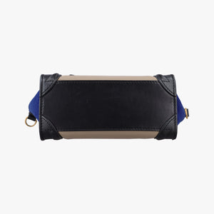 Pre-owned Celine Luggage Mini Shopper Beige×black×blue Suede × leather  shoulderbag | stylenewstar